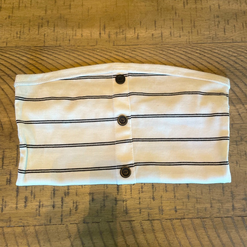 Striped Tube Top w/ Decorative Buttons